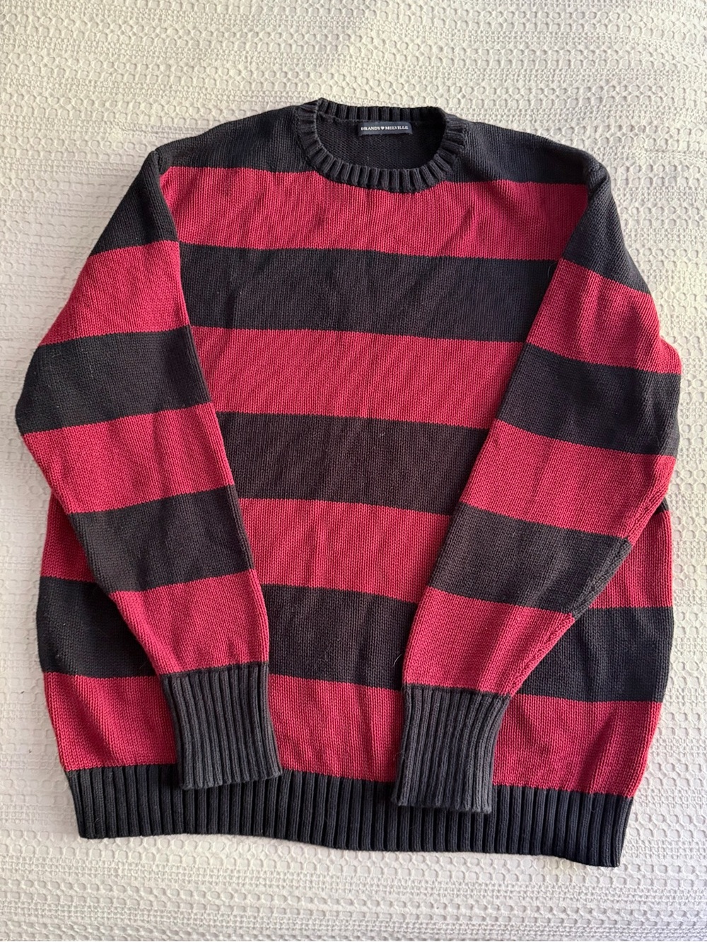 Brandy Melville Red & Navy Striped Crewneck Sweater